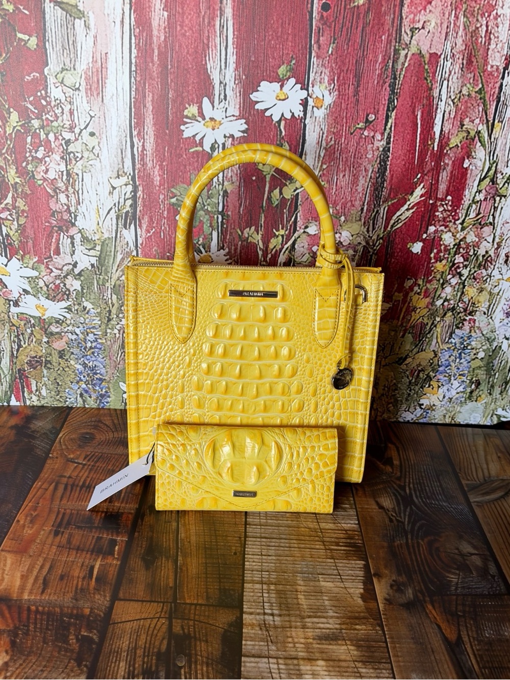 HTF SET !! BRAHMIN BUTTERCUP SMALL CAROLINE & VERONICA WALLET NWT Bright Yellow